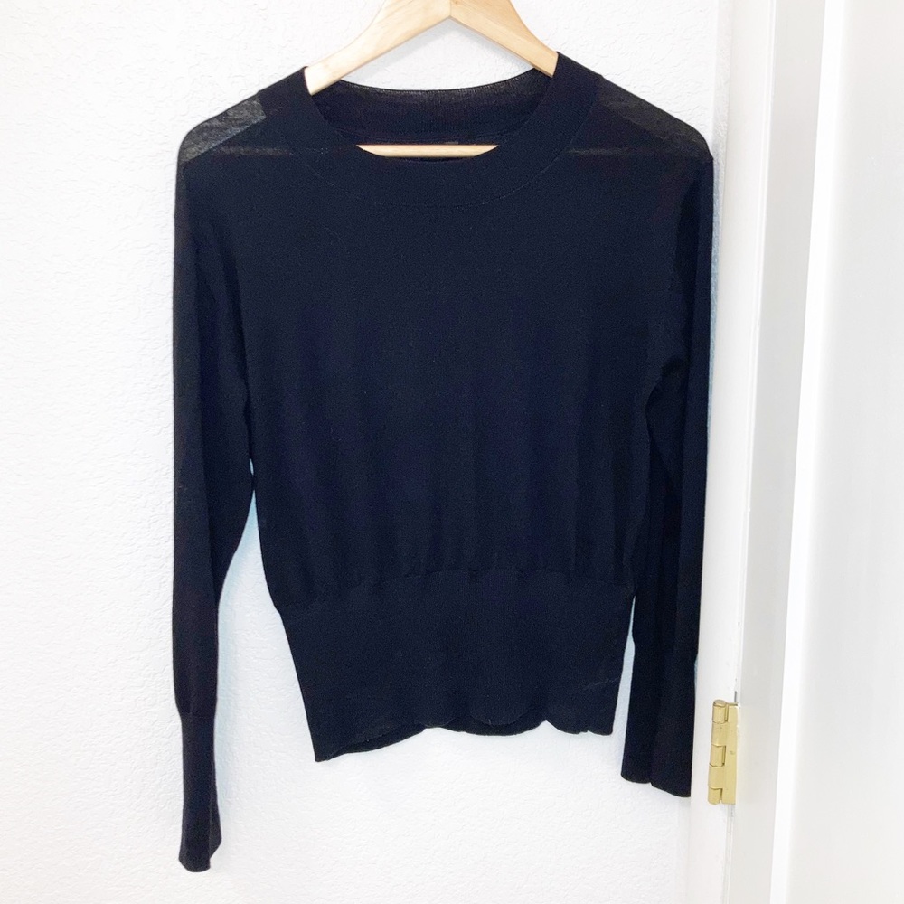 NWOT MASSIMO DUTTI Merino Wool Boat Neck Black Sweater SZ: Large